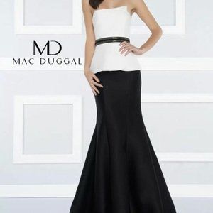MAC DUGGAL 25303R STRAPLESS EMBELLISHED PEPLUM COLOR BLOCK MERMAID GOWN SZ 8